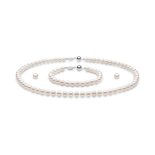 Classic White Gold and Pearl Necklace, Bracelet and Stud Earrings Set